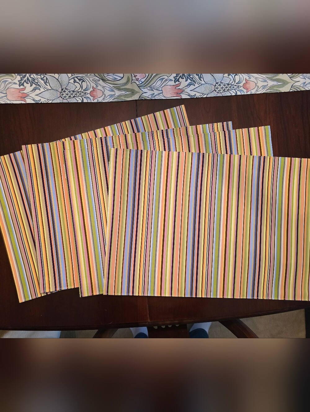 Longaberger Multicolor Striped Placemats - Yellow, Pink, Blue, Green, Tan